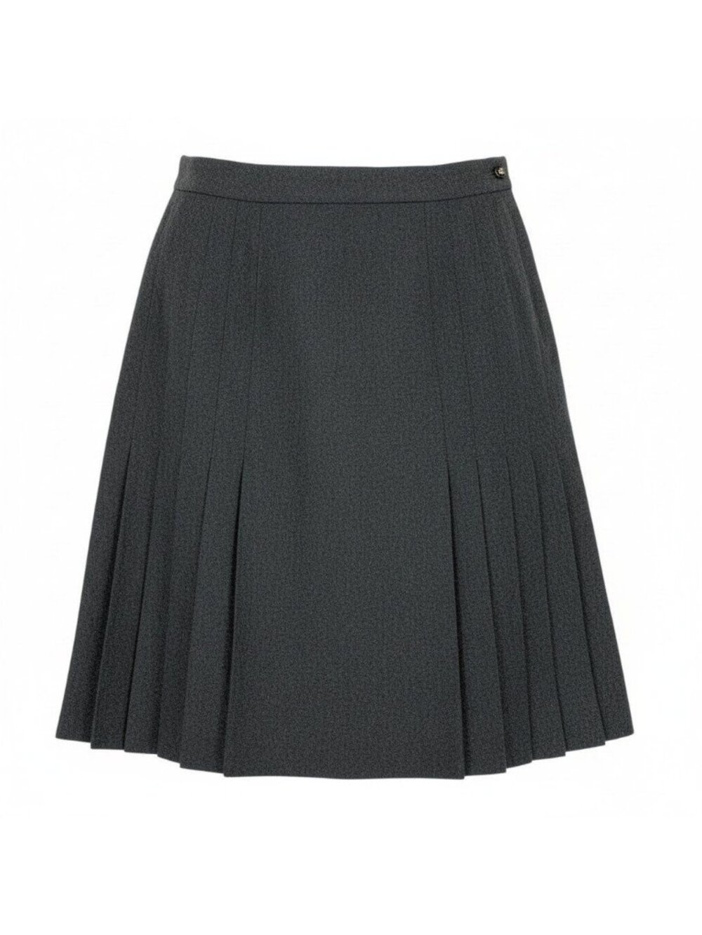 Chanel 90S CC Logo Button Pleated Skirt Gray Wool 40